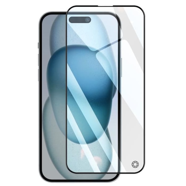 Karkaistu lasi - FORCE GLASS - iPhone 15 Plus - Kestävä 9H+ - 2.5D Edge - Musta näytön suojaus Svart