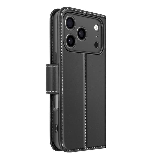Pung Etui - AVIZAR - iPhone 17 Pro Max - Premium Læder - Ståfunktion - Sort Svart