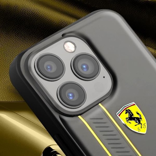 Läderfodral till iPhone 13 Pro - FERRARI - Ränder - Silikonkontur - QI-kompatibel - Grå Grå