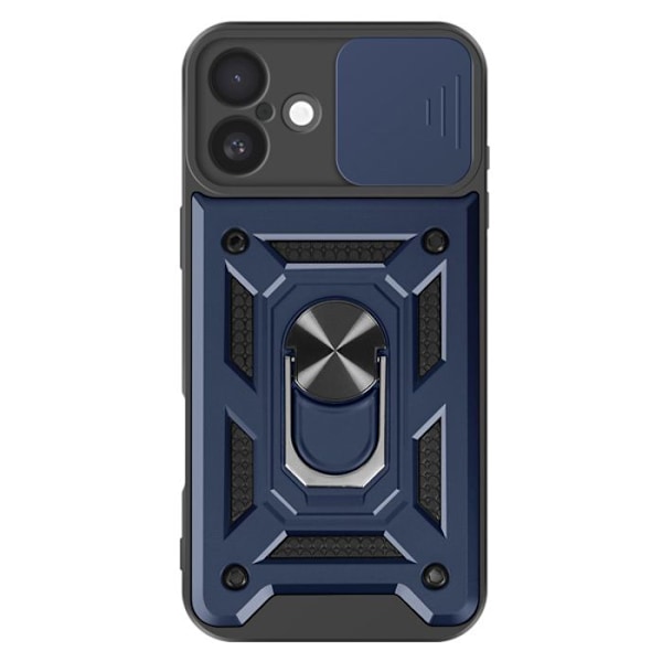 Coque til iPhone 16 Plus med ringefunktion og skydebeskyttelse til kamera Mayaxess Mørkeblå Blå