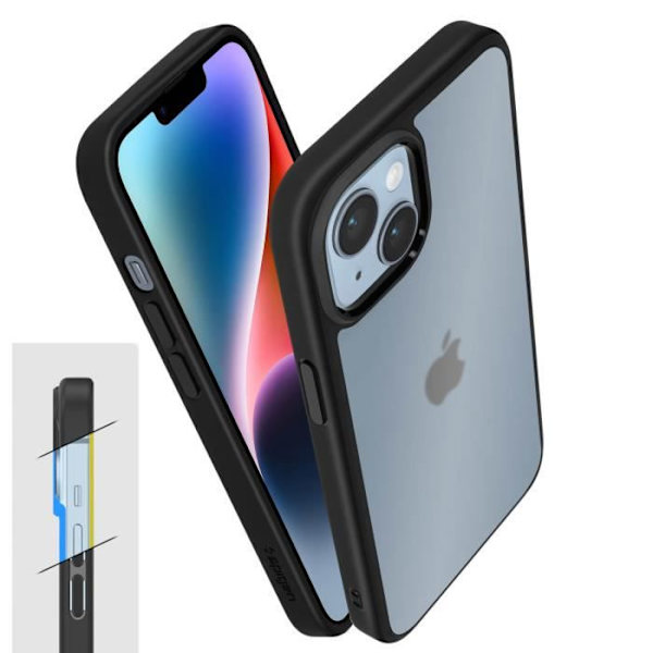 Spigen iPhone 14 Plus Cover - Frosted Back - Sort kontur - Stødsikker - Ultra Hybrid Series