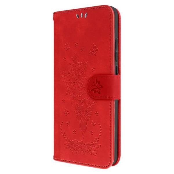 Plånboksfodral för Xiaomi Redmi 12C, konstläder blommigt fjärilsmönster Röd