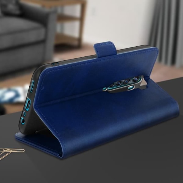 Folio Cover - AVIZAR - Oppo Reno 2 - Øko-læder - Støtte - Kortholder - Mørkeblå Midnattsblå