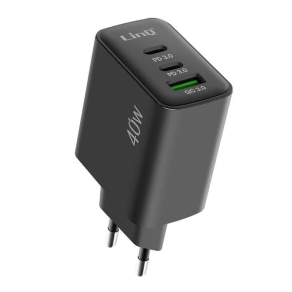 Netoplader - LINQ - LinQ 40W - USB QC 3.0 - 2x USB-C strømforsyning Svart