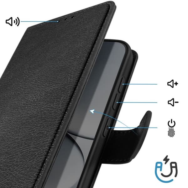 Pungetui til Redmi Note 15 Pro 5G Chesterfield Grainet Standfunktion Sort Svart
