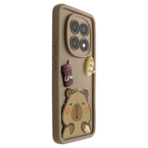 Cover til Redmi Note 15 Pro 5G med 3D Capybara mønstre og forhøjet brun kant brun
