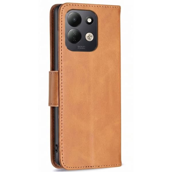 Folio-etui til Redmi 17 med patineret finish, med støtte og lys brun håndledsrem brun
