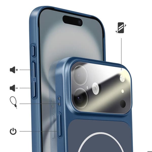 MagSafe-cover til iPhone 16, hård med glasbeskyttelse til kamera, natblå Blå