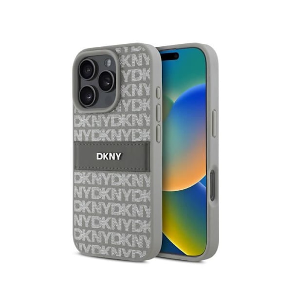 Coque för iPhone 16 Pro Utgåva Repeat Pattern Tonal Stripe med Metalliskt Logo DKNY Beige Grön
