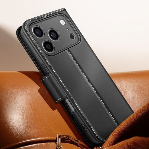 Plånboksfodral för iPhone 17 Pro Max i premiumläder med ställfunktion svart Svart