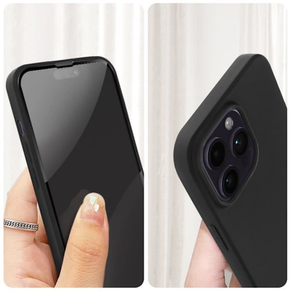 iPhone 14 Pro Max Cover Black Soft Gel Silikone og 9H hærdet glas Sort Contour