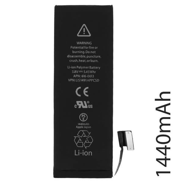 Erstatningsbatteri til iPhone 5 Original Li-ion 3.8V 1440mAh Sort