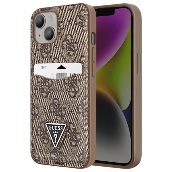 Coque til iPhone 14 med kortlomme Hævede kanter Guess Brun kastanj