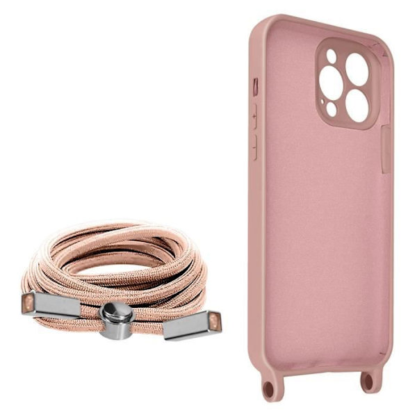iPhone 13 Pro Max Halvstyvt sladdfodral med halsrem 80cm rosa Rosa