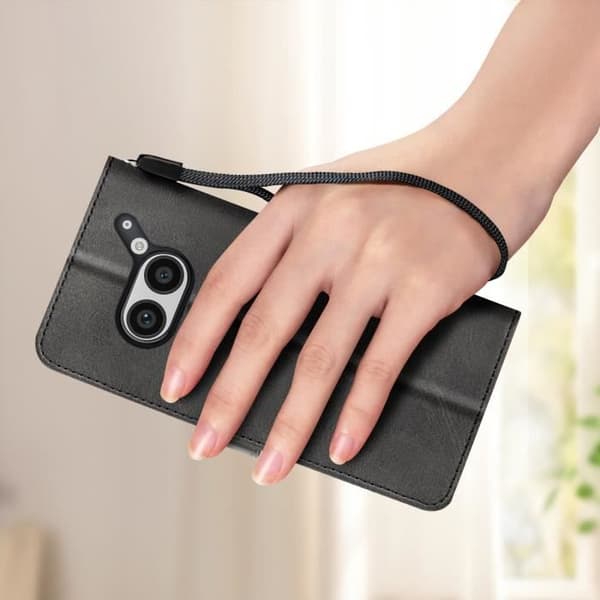 Taske til Nothing Phone 2a Håndledsrem Flip Stand Wallet Sort Svart