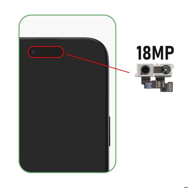 Erstatningsfrontkamera til iPhone Air 18MP med integreret kabel Sort / Sølv Svart