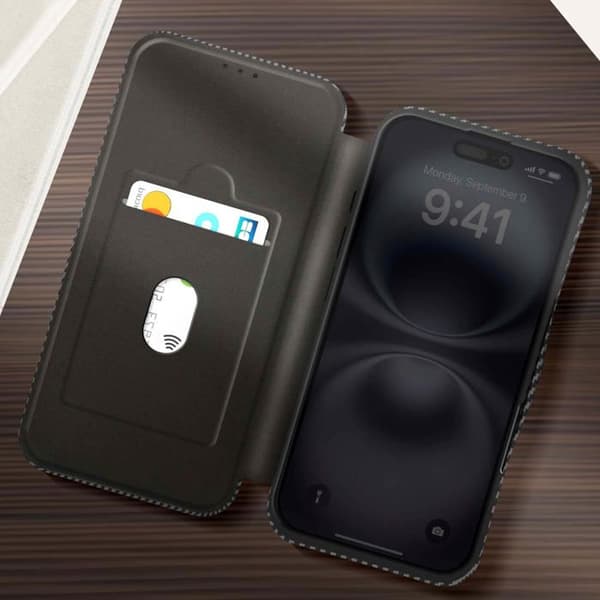 Smartphonefoder - iPhone 16 - Kolfiber - Videostöd - Anti-RFID Svart Svart