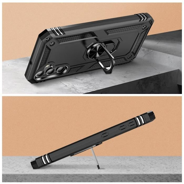 AVIZAR Hybrid beskyttende etui til Samsung S23 FE - Sort - Ringholder og magnetisk stativ Svart