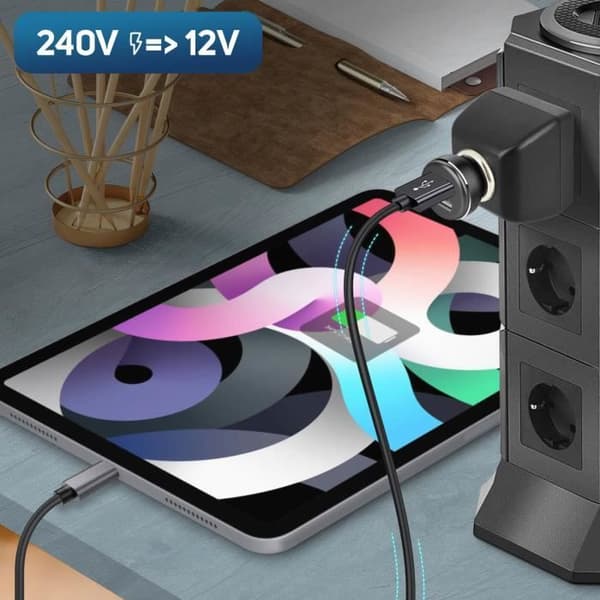 Latausadapteri - AVIZAR - 220V:sta 12V:iin - USB - Musta
