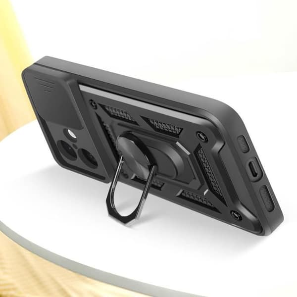 Coque til iPhone 16 Plus - Mayaxess - Sort - Stødabsorberende - Skydelåg til kamera - Støtte ring Svart