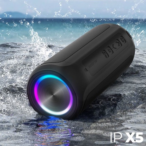 Bluetooth-højttaler 10W Økologisk Vandtæt IPX5 Batteritid 6H LED Akashi Sort Svart