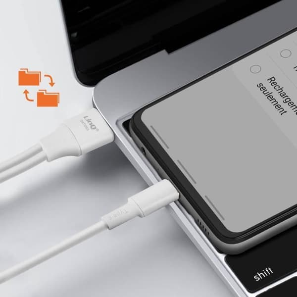 USB-A / USB-C kabel - LINQ - 1,2 m - USB-C, Lightning, Micro-USB kompatibel - Hvid - 5A Vit