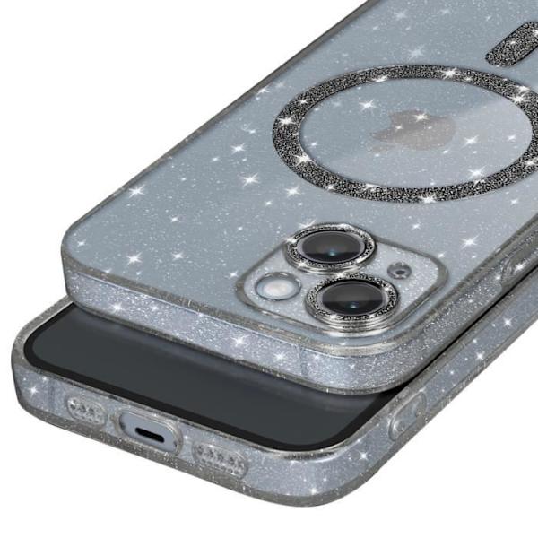 MagSafe Fodral för iPhone 14 Svart Glitter Silikon - AVIZAR - Halvstyvt - Syntet - Blandat Svart