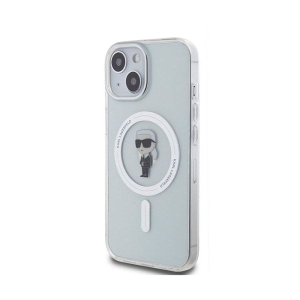 Coque för iPhone 15 Modell IML Ikonik Kompatibel med MagSafe Karl Lagerfeld Transparent Vit
