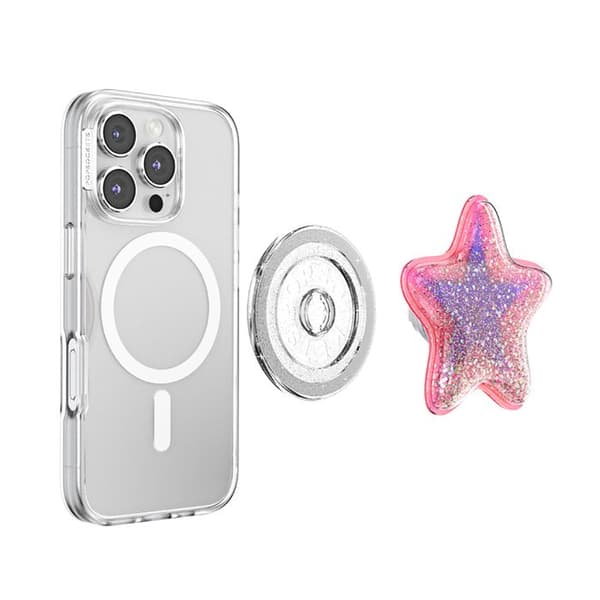 Support Smartphone PopGrip Premium MagSafe Glitrende Stjerne PopSockets Rosa Ros