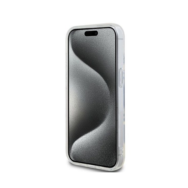Coque för iPhone 15 Modell IML Ikonik Kompatibel med MagSafe Karl Lagerfeld Transparent Vit