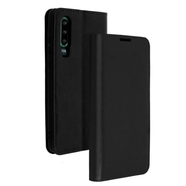 Huawei P30 Etui - Folio Cover - Ægte læder - Videostøtte - Sort - Semi-hård Svart