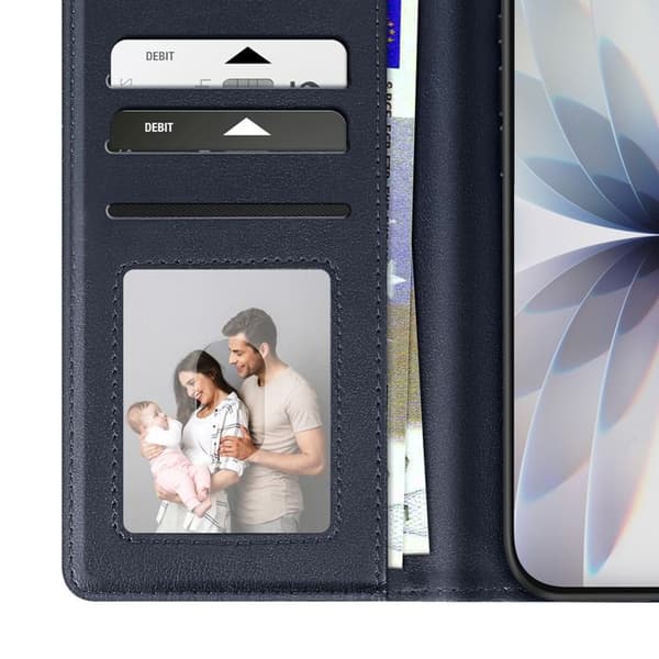 Premium läder plånboksfodral för iPhone 17 med Ställfunktion, Mörkblå Blå