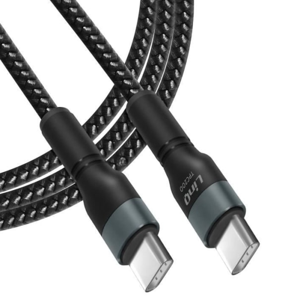 USB-C til USB-C strømforsyningskabel 60W hurtigopladningslængde 2m LinQ Sort