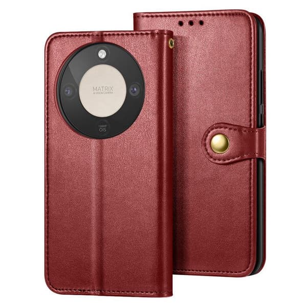 Folio Wallet Case til Honor Magic 8 Lite med Håndledsrem og Kortholder Rød Röd