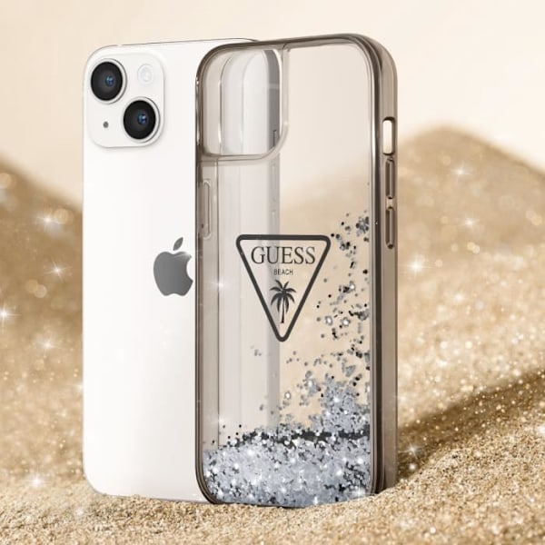 Coque Luxe för iPhone 14 Plus Flytande Glittrar Rep-skydd Guess Svart Transparent Svart