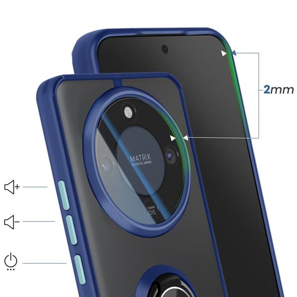 Cover til Honor Magic 8 Lite Beskyttelse i Bi-materiale med Magnetring Mørkeblå Blå