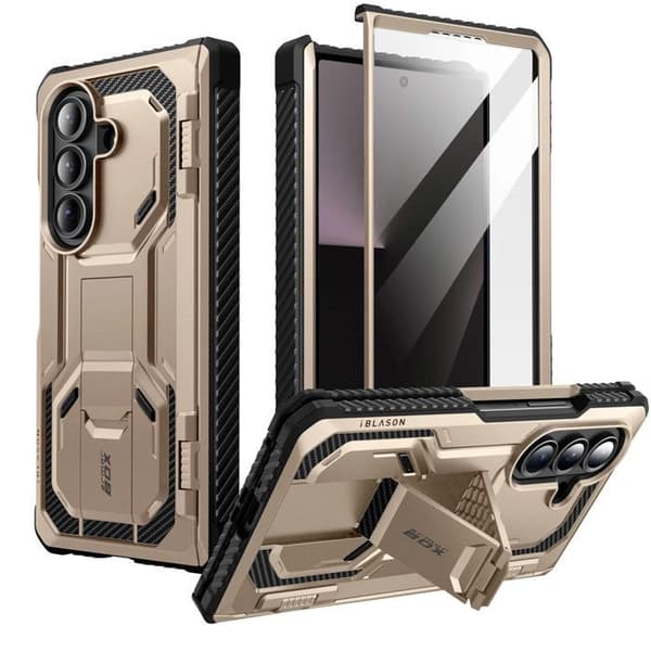 Coque til Galaxy Z Fold 7 Armorbox-kollektion med hærdet glas og I-Blason-stativ i guld Gul