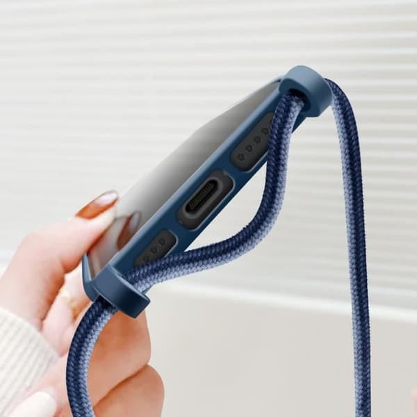 Coque - Corda - iPhone 16 Plus - Semi Rigide - Soft Touch - Justerbar Blå Snor Blå