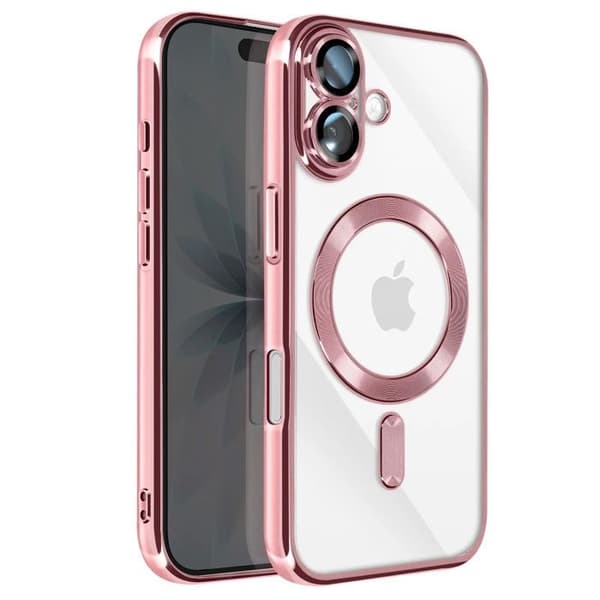 MagSafe-skal til iPhone 17 i silikone med rosa kromkant Ros