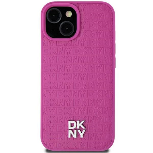 iPhone 15-fodral - DKNY Lädermönster Metallogo MagSafe (DKHMP15SPSHRPSP) - Rosa rosa
