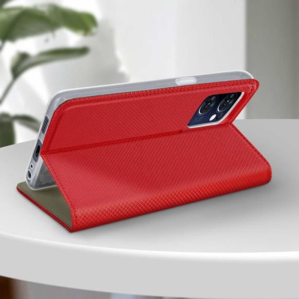 Oppo Reno 7 Case Magnetic Flip Card Holder Support Funktion röd