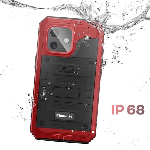 Vandtæt Ocase - AVIZAR - iPhone 16 - IP68 - Stødabsorberende - Sort/Rød Svart