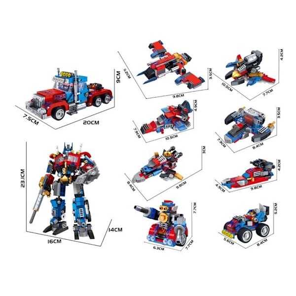 Byggsats 10 i 1 Robot och Fordon 725 Färgglada Byggstenar Svart