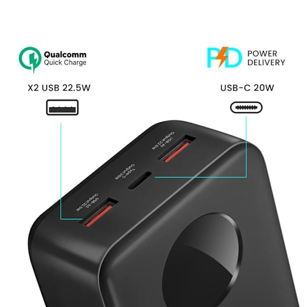 Batteri Extern 30000mAh USB-C och 2x USB LCD Skärm Bwoo Svart Svart