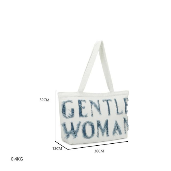 Handbag Cabas Gentle Woman in White Denim - GALLANTRY - Spacious and Durable Vit