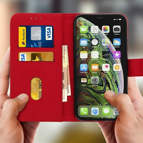 Kansi - AVIZAR - iPhone XR - Punainen - Flip Case - Videotuki - Korttiteline Röd