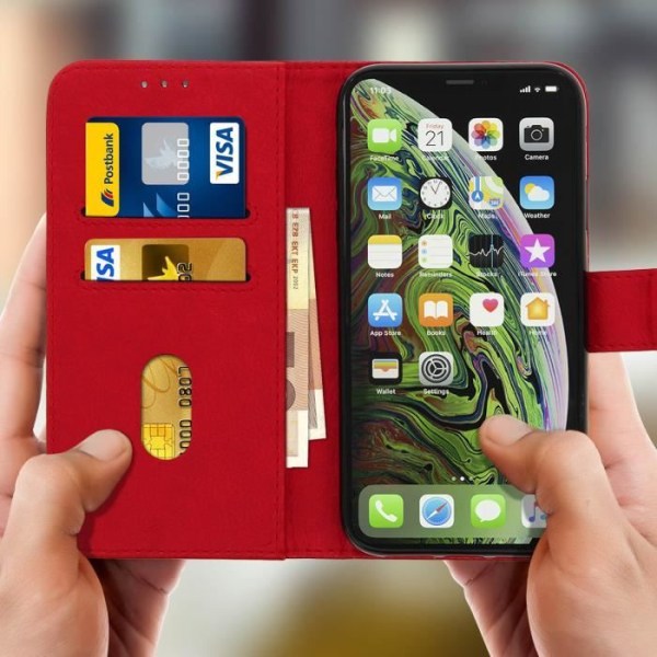 Skal - AVIZAR - iPhone XR - Röd - Flip-fodral - Videostöd - Korthållare Röd