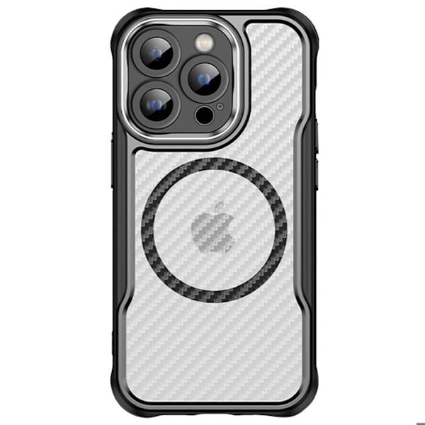 Skydd för iPhone 15 Pro MagSafe Kolfiber Stöttålig Förstärkt Svart Svart