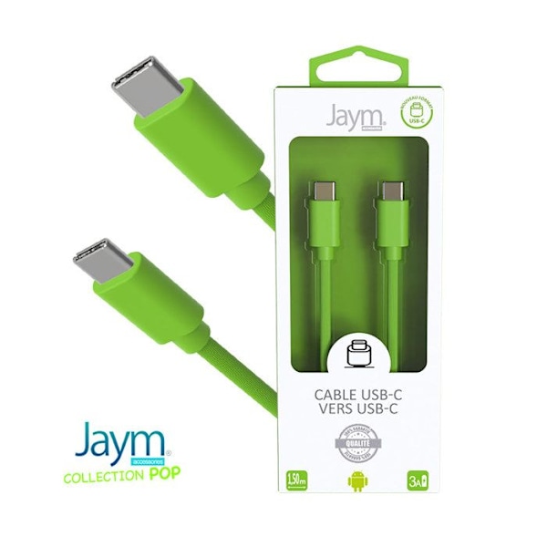 USB-C - USB-C -kaapeli 3A lataukseen ja synkronointiin Collection POP 1,5m Jaym Vihreä Grön