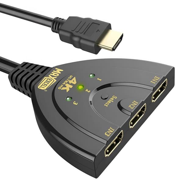 HDMI-switch - MAX EXCELL - 3-i-1 - 4K Ultra HD - Manuel valg - Hurtig installation